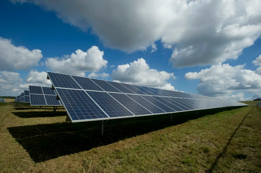 Solar panels arranged beneath an open sky